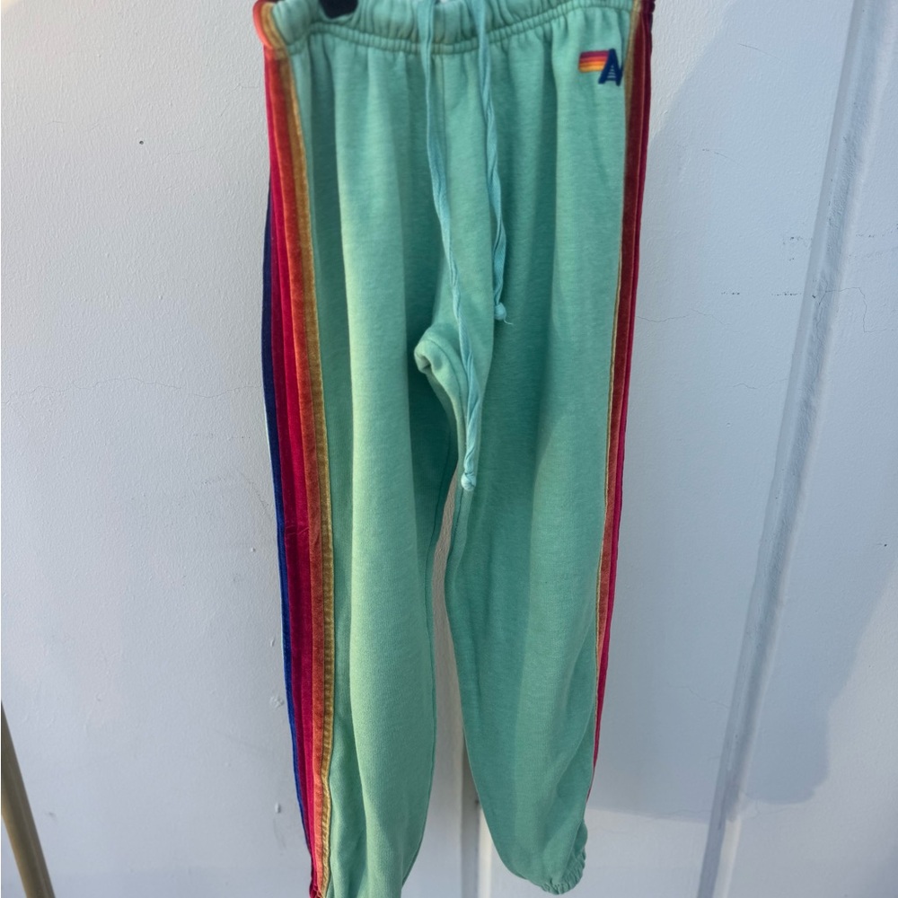 Aviator Nation green sweatpants with velvet stripes size xs